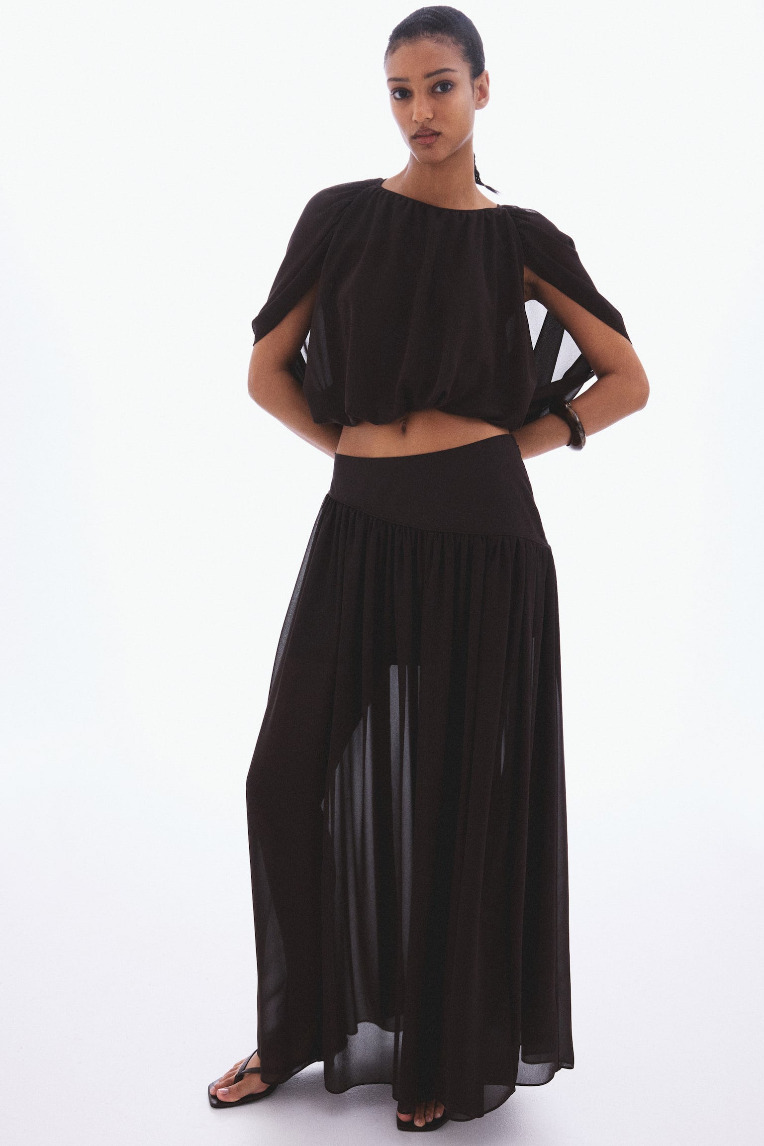 Женский топ H&M Chiffon Top, цвет: Тёмный коричневый — фото 5