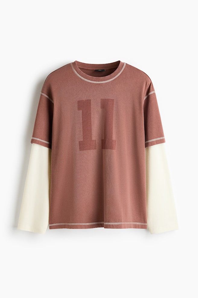 Relaxed Fit Printed long-sleeved cotton T-shirt - Dusty brown/11/Dark grey/11 - 1