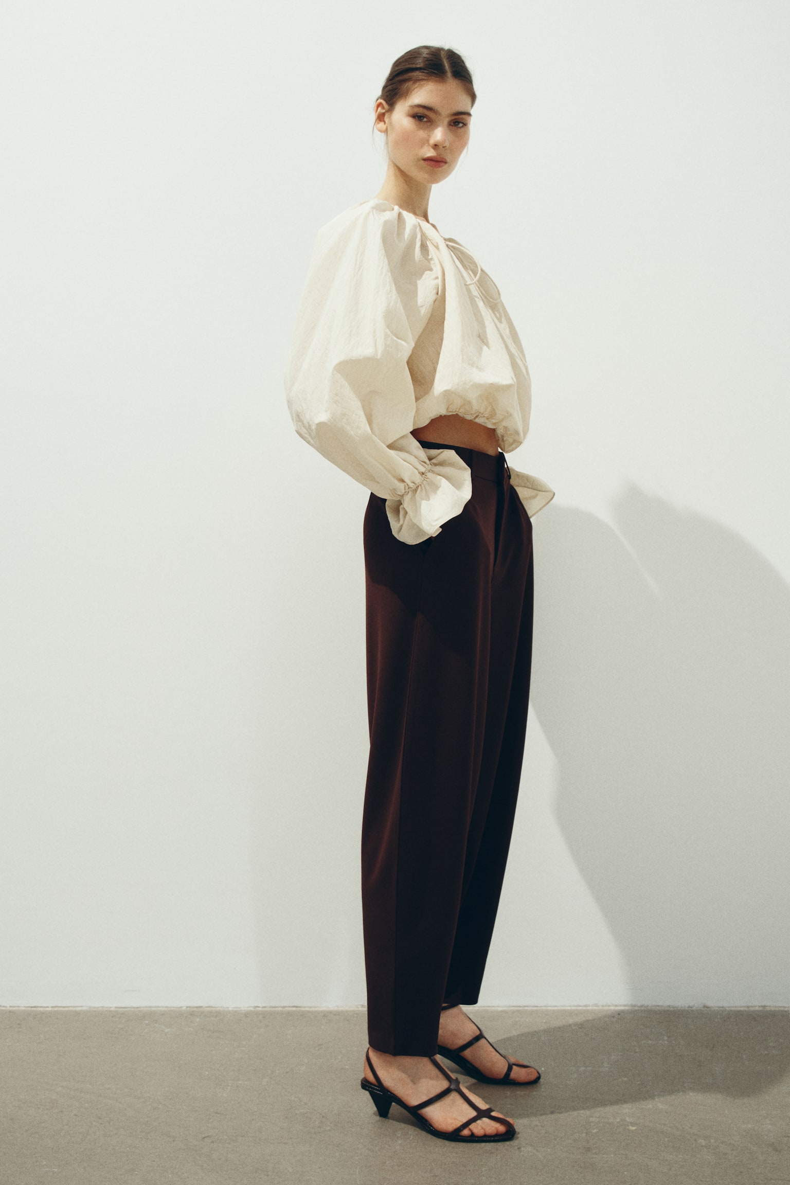 Jersey barrel-leg trousers - Dark brown/Black - 5