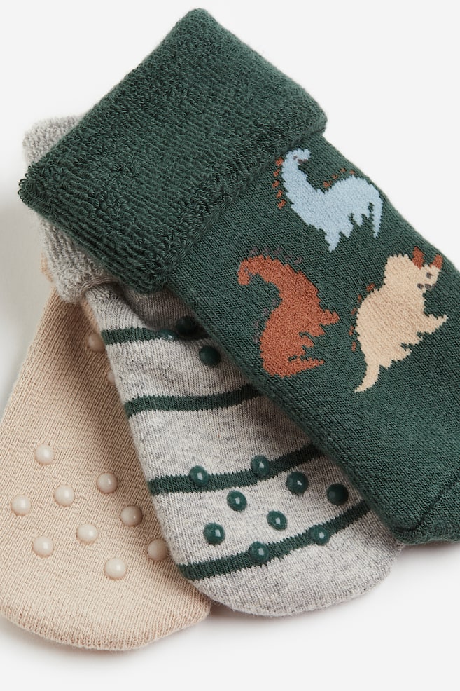 3-pack terry socks - Dark green/Dinosaurs/Light pink/Bunny/Beige marl/Bear/Red/Hearts - 2