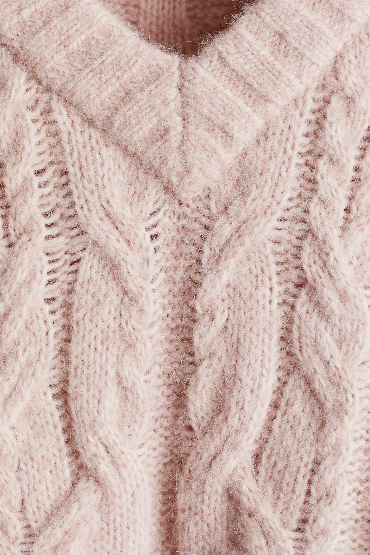 V-neck cable-knit jumper - Light dusty pink/Cream - 4