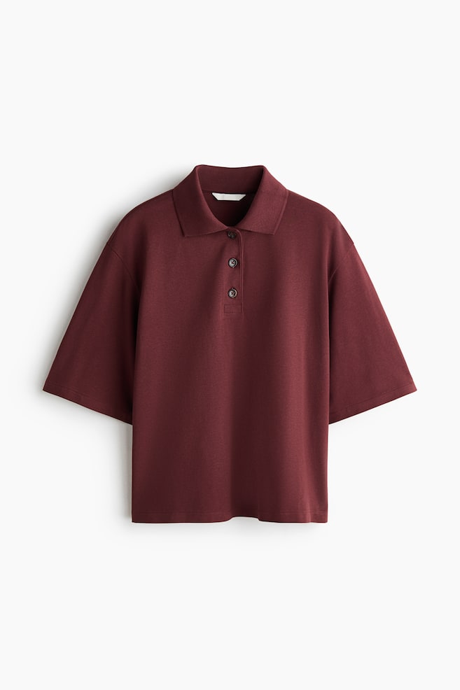 Cotton Polo Shirt - Burgundy/Light blue - 1
