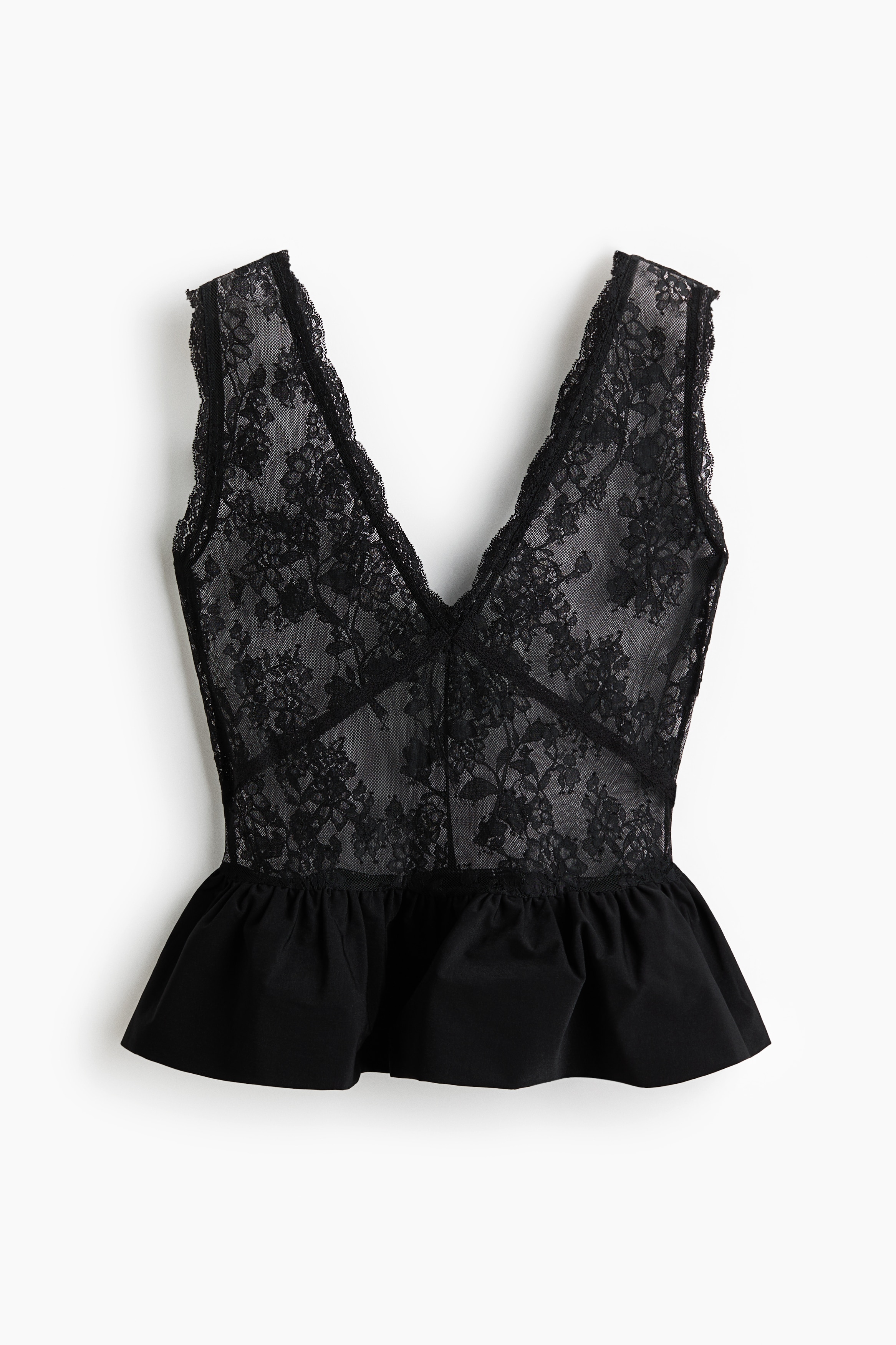 Top din două materiale cu peplum - Negru