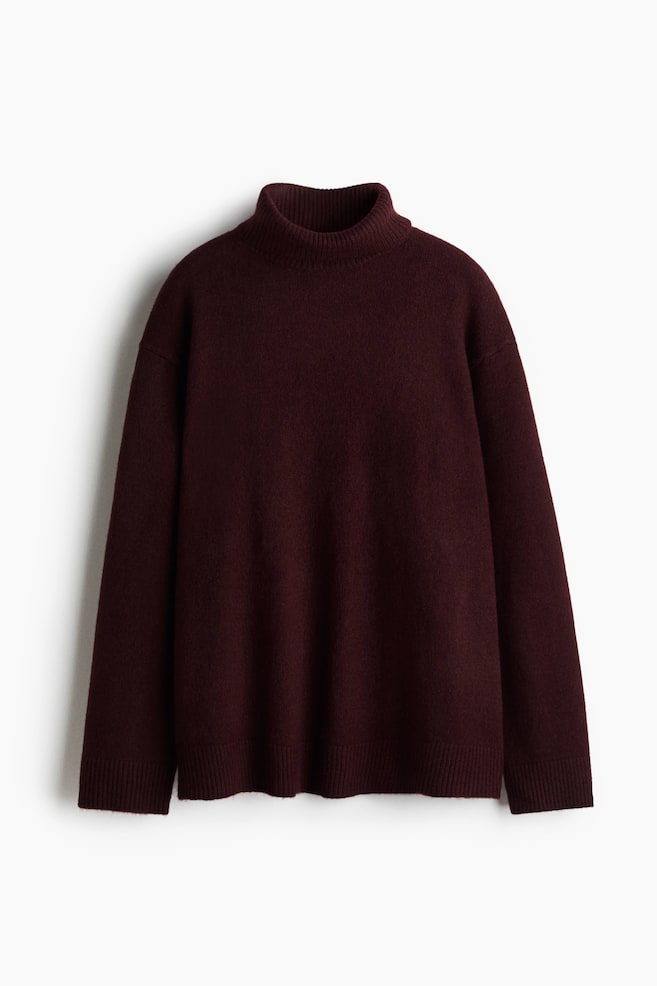 Loose-Fit Turtleneck Sweater - Burgundy - 1