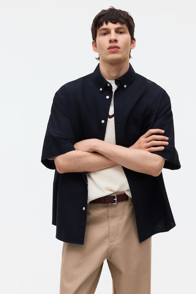 Camisa Oxford Relaxed Fit de manga corta - Negro/Azul/Franjas/Verde/Rayado/Azul oscuro/Verde oscuro/Blanco - 4
