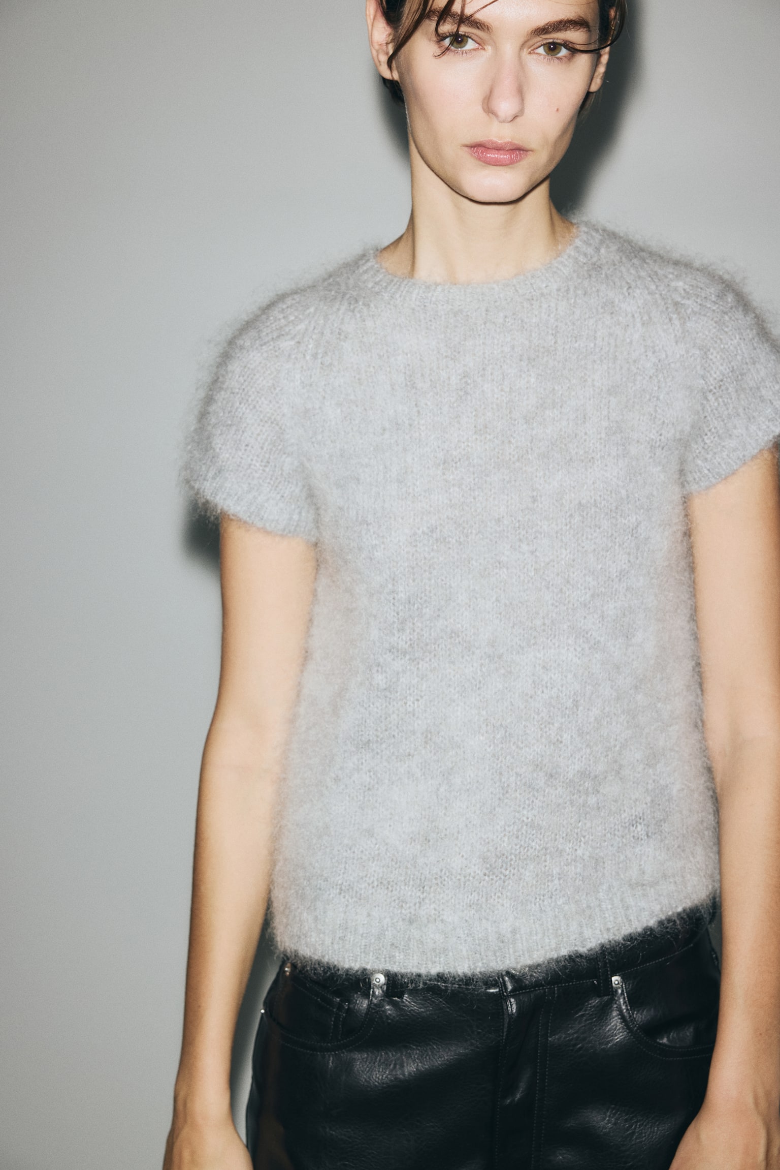 Mohair-blend top - Light grey marl/Powder pink - 4