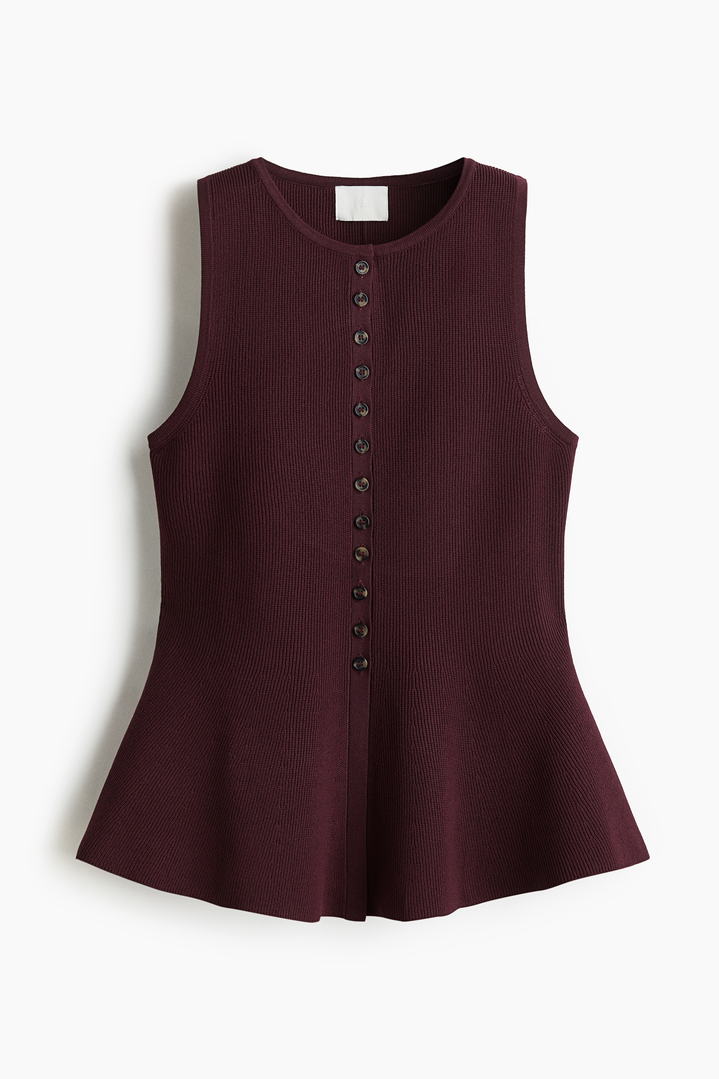 Rib Knit Peplum Sleeveless Top - Burgundy/Dark khaki green