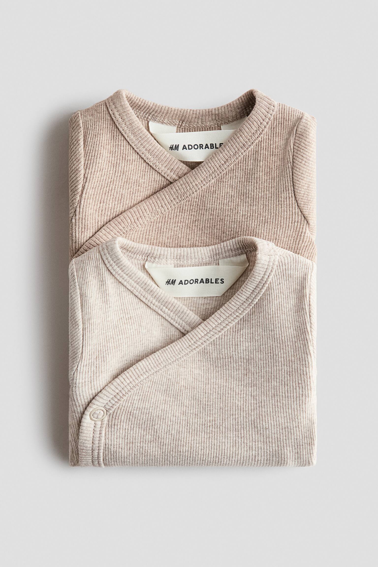 2-pack ribbed wrapover bodysuits - Beige - 2