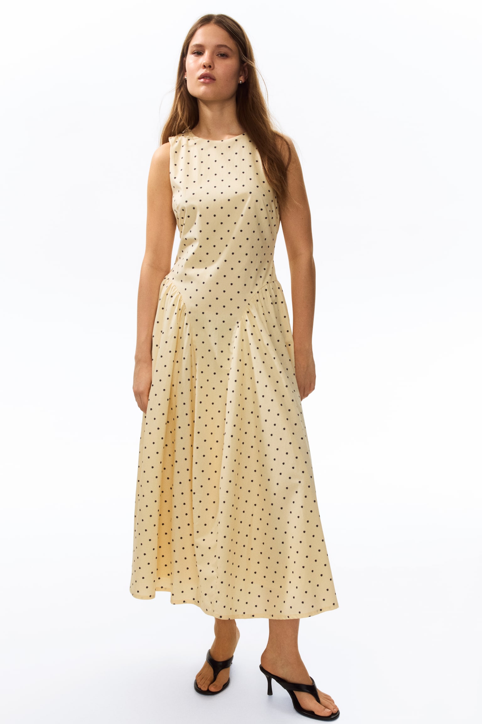 Open-back cotton poplin dress - Pale yellow/Polka dot - 5