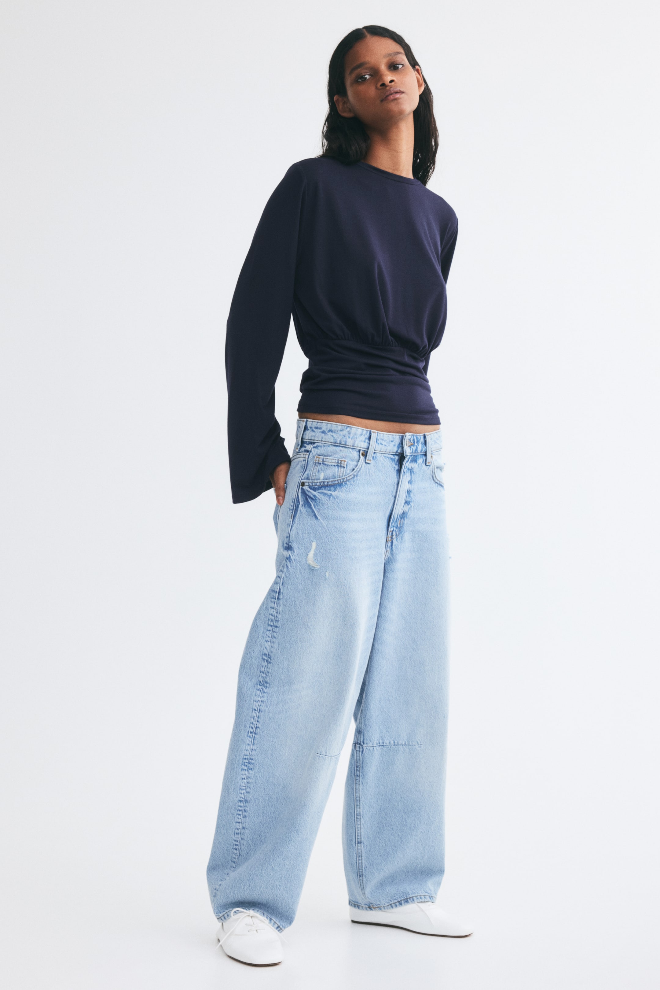 Long-Sleeved Gathered Top