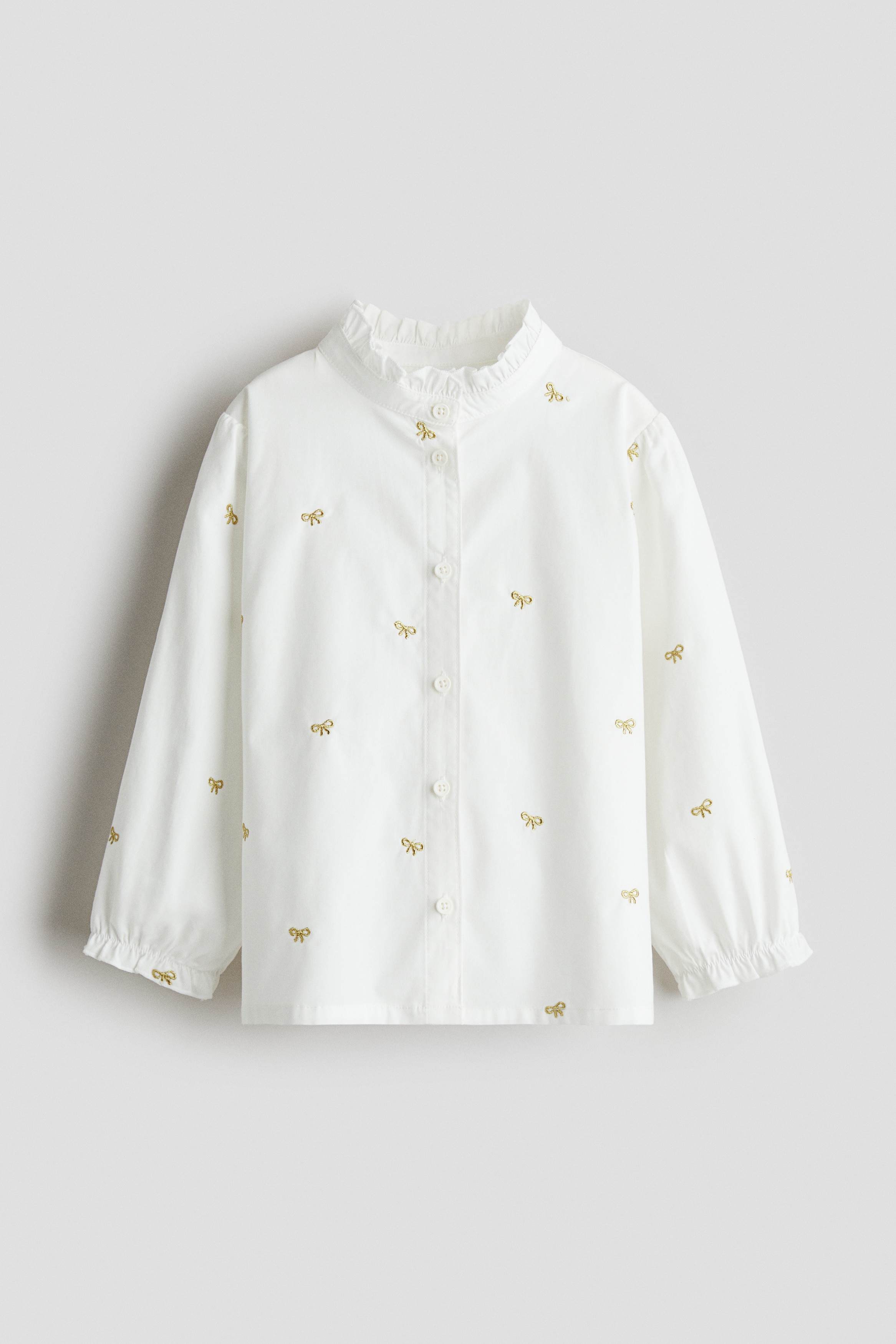 Puuvillapopliininen pusero - Valkoinen/Rusetit/Valkoinen