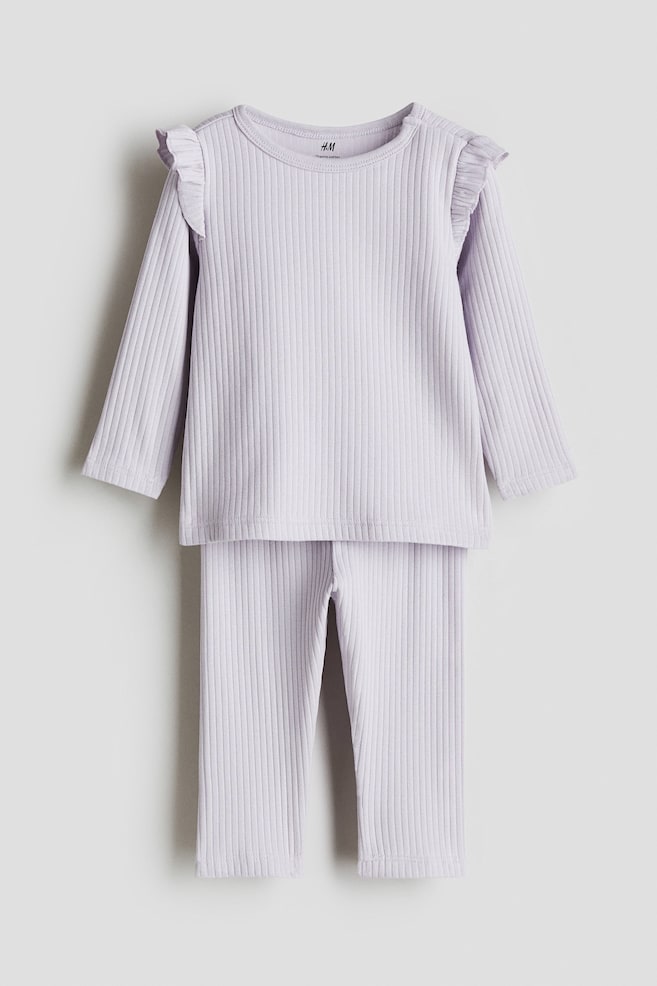 Ribbed Cotton Set - Light purple/Light beige/leopard print/Light beige/dark beige striped/Light blue/dinosaurs/Light beige/giraffes/Light beige/white striped/Cream/hearts/White/hearts/White/dark gray/Light beige/Pink/Light purple/Light green/frogs/Gray/striped/Beige - 1
