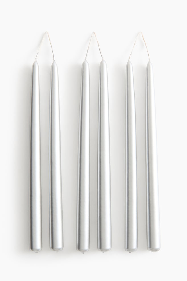 Candele rastremate metallizzate 6 pezzi - Argentato - 1