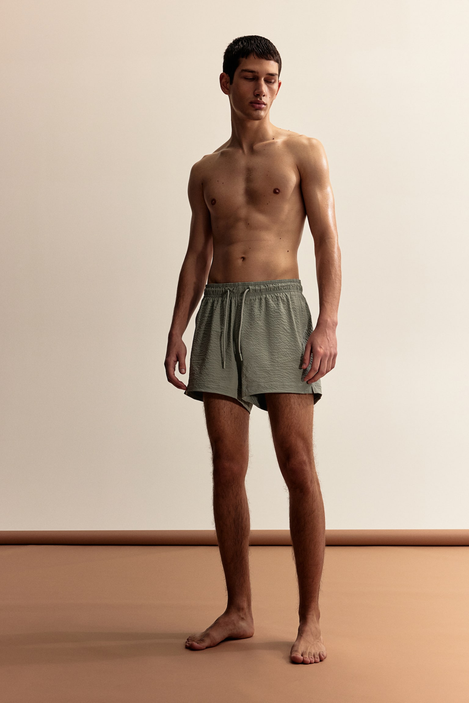 Seersucker swim shorts - Dusty green/Navy blue/Beige - 1