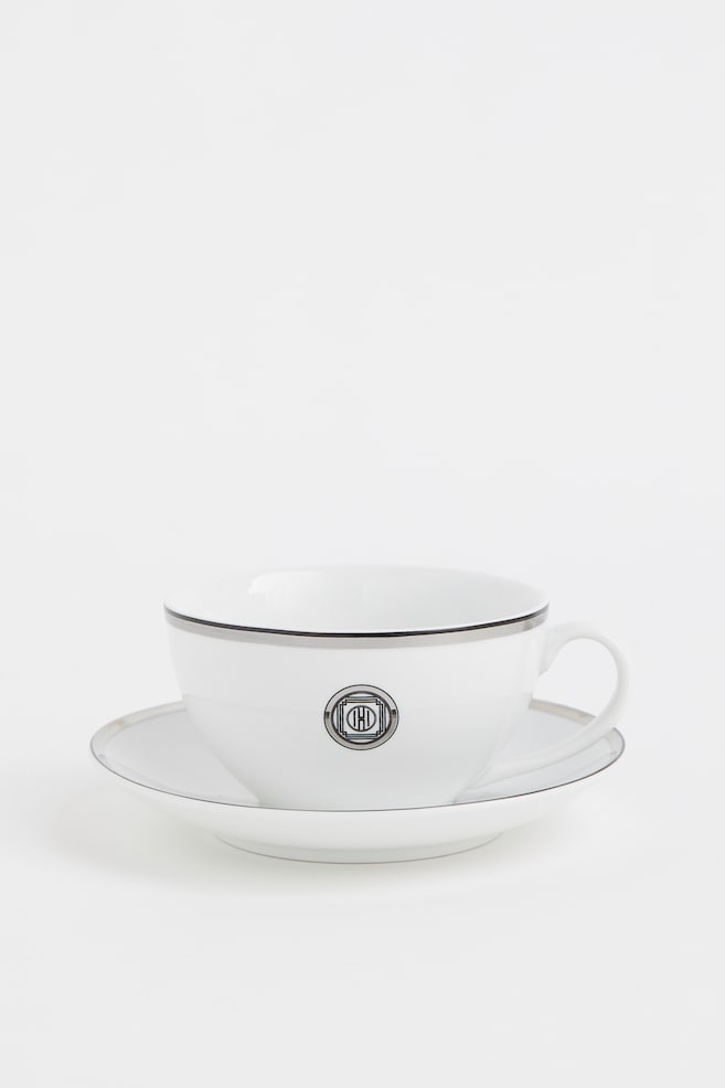 Porcelain cup and saucer - White/Silver-coloured - 1