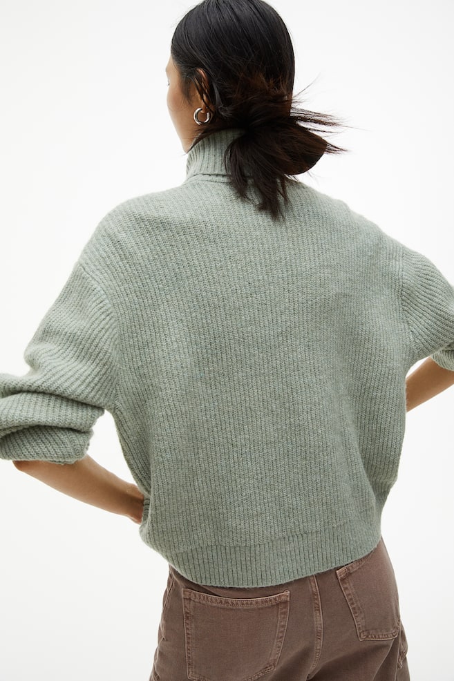 Rib-knit polo-neck jumper - Sage green/Grey marl/Light beige/Black/Cream striped - 3