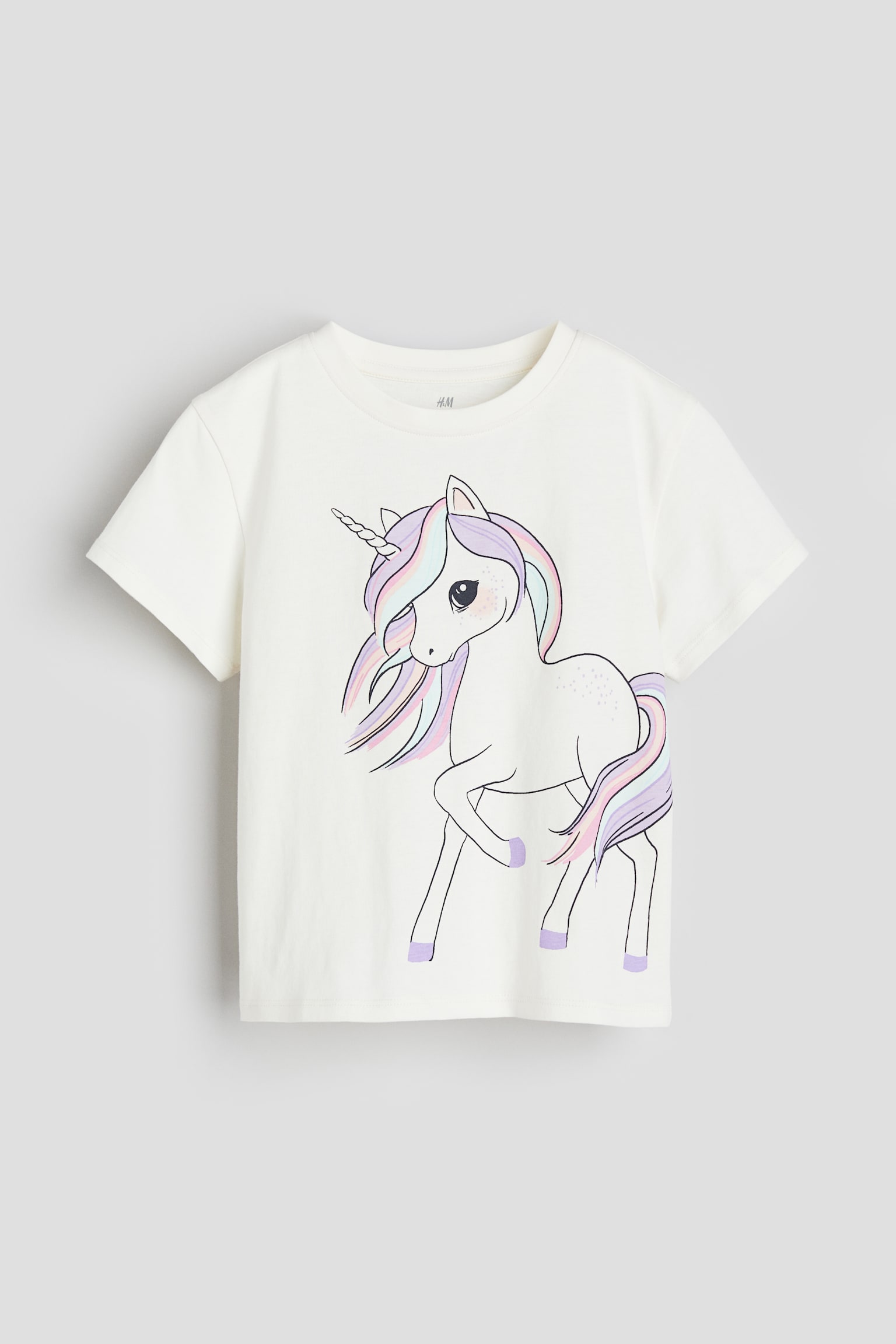 Print Tee - White/Unicorn/Natural white/Rainbows/Light turquoise/Rainbow/Light yellow/Bunny/Pink/Ice cream/Lilac/Unicorns/Light yellow/Mice/Dark grey/Floral/Yellow/Unicorns/White/Unicorn/White/Butterflies/Light beige/Dinosaurs/Black/Rabbit - 1