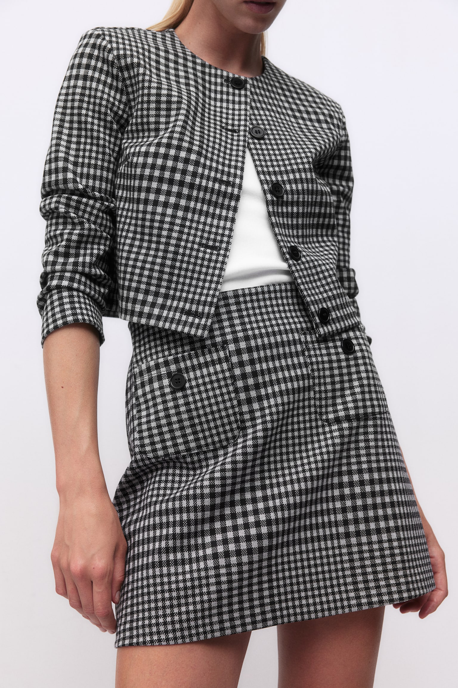 Pocket-detail mini skirt - Black/Checked - 4