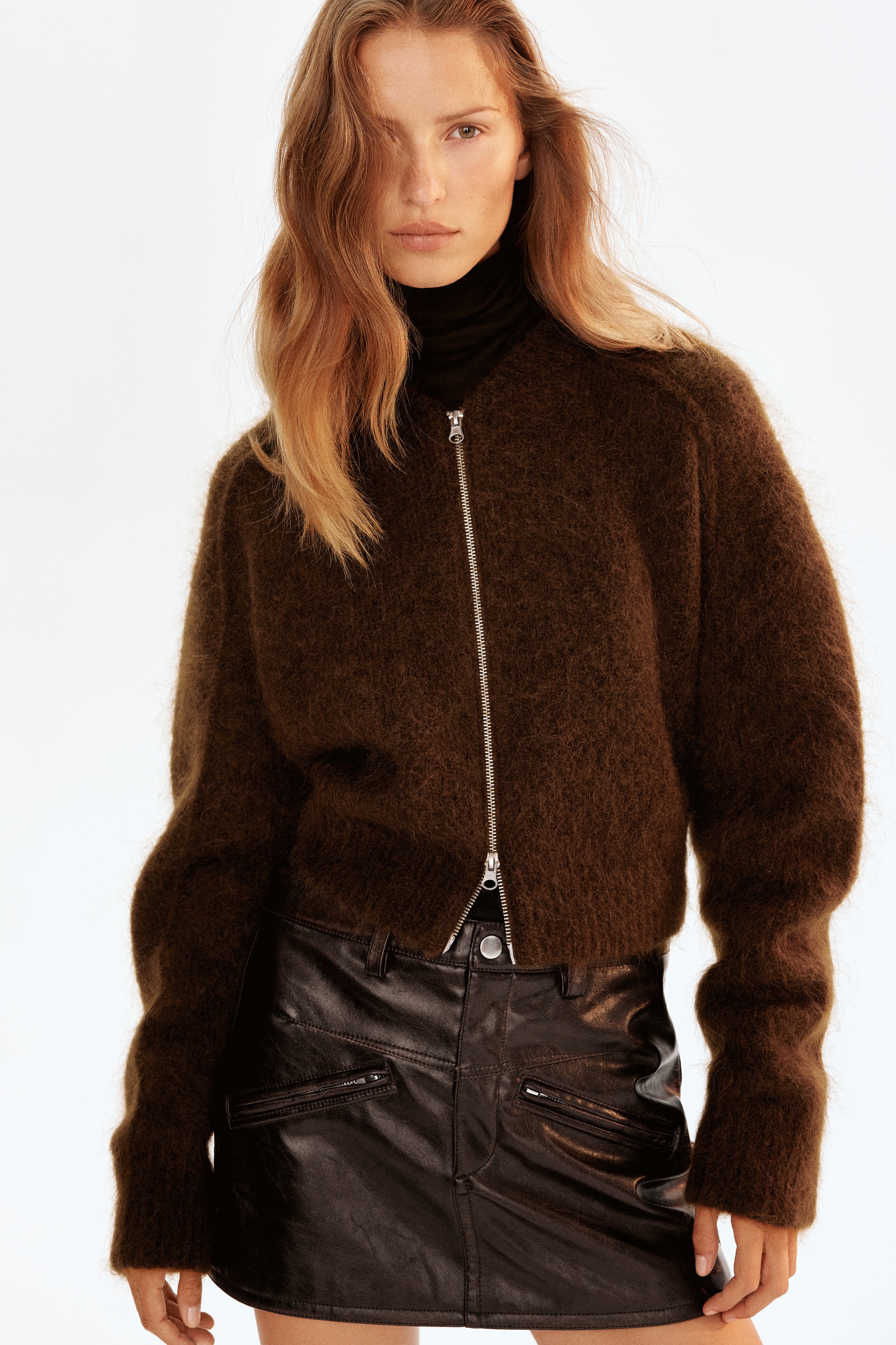 Mohair-blend zip-through cardigan