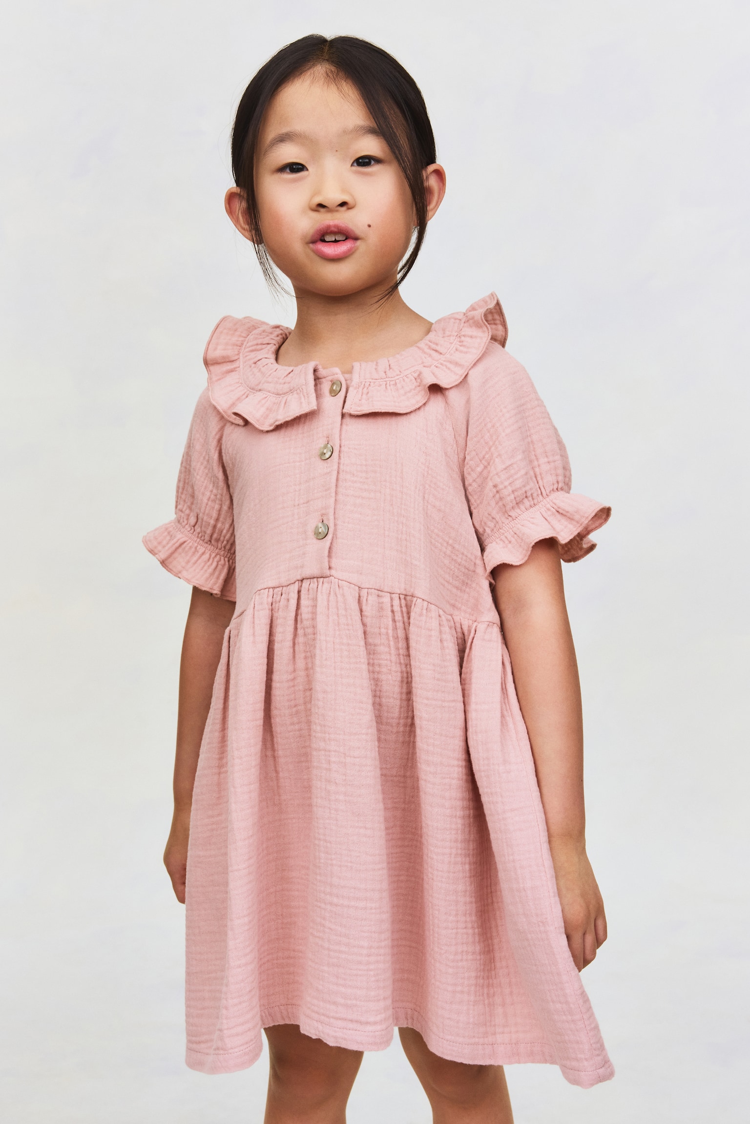 Cotton muslin dress - Light pink/Plum - 1