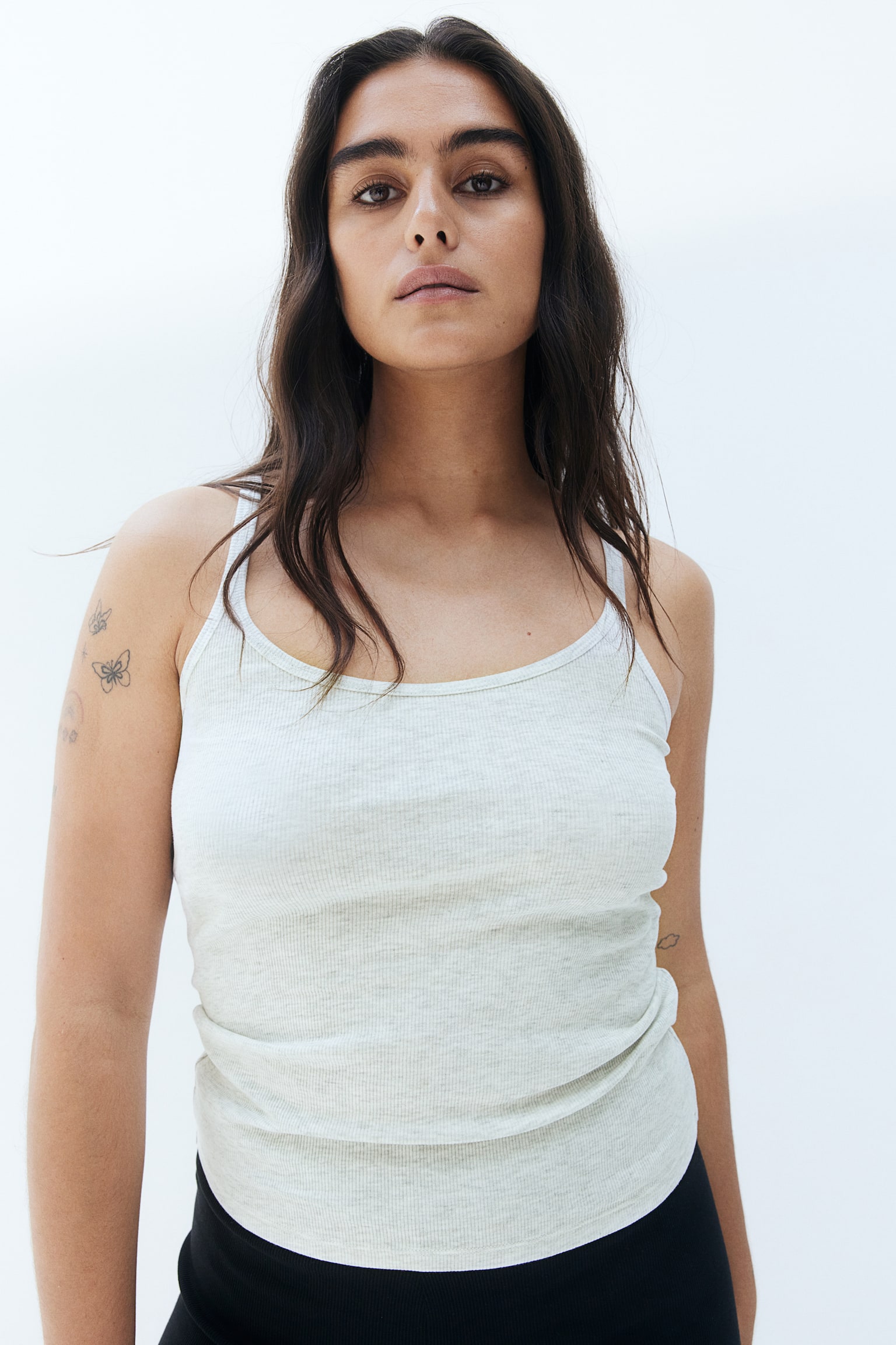 Ribbed vest top - Light grey marl/White/Black/Dark brown - 2