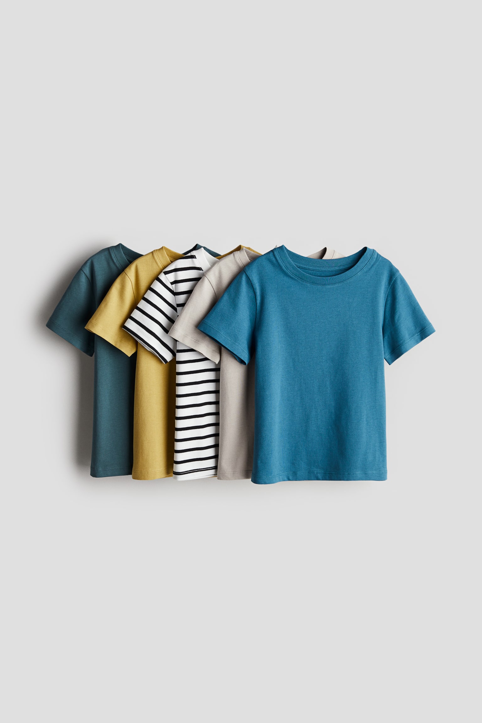 5-pack cotton T-shirts - Turquoise/Striped/Light grey/Light grey marl/Grey/Brown/Yellow/White - 1