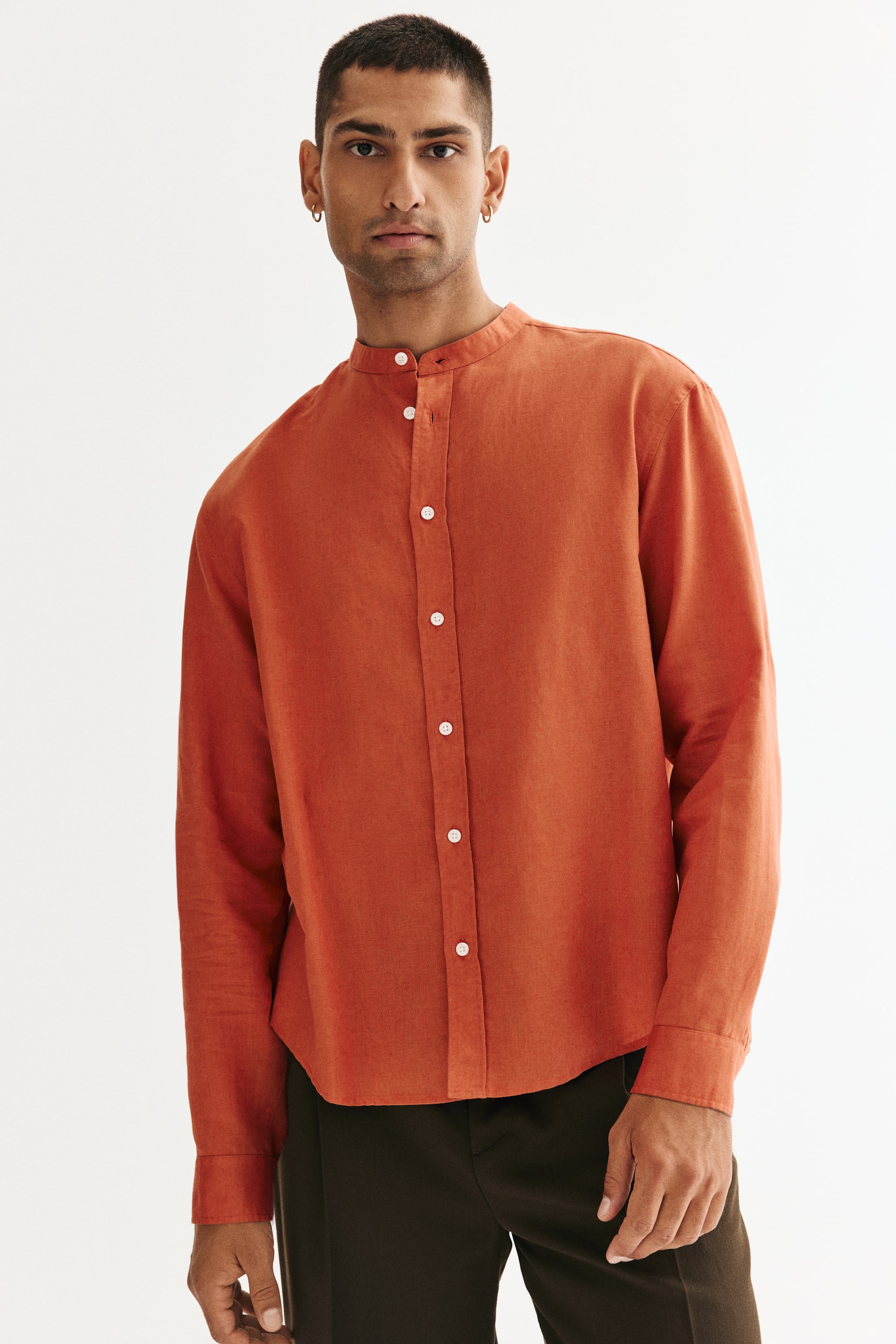 View larger image: Regular Fit Linen-blend grandad shirt - Dark orange - Men | H&M IN 1