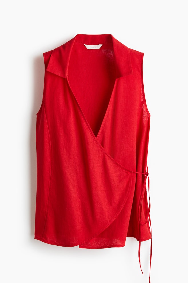 Top croisé en lin mélangé - Rouge/Noir/Beige clair/rayé - 1