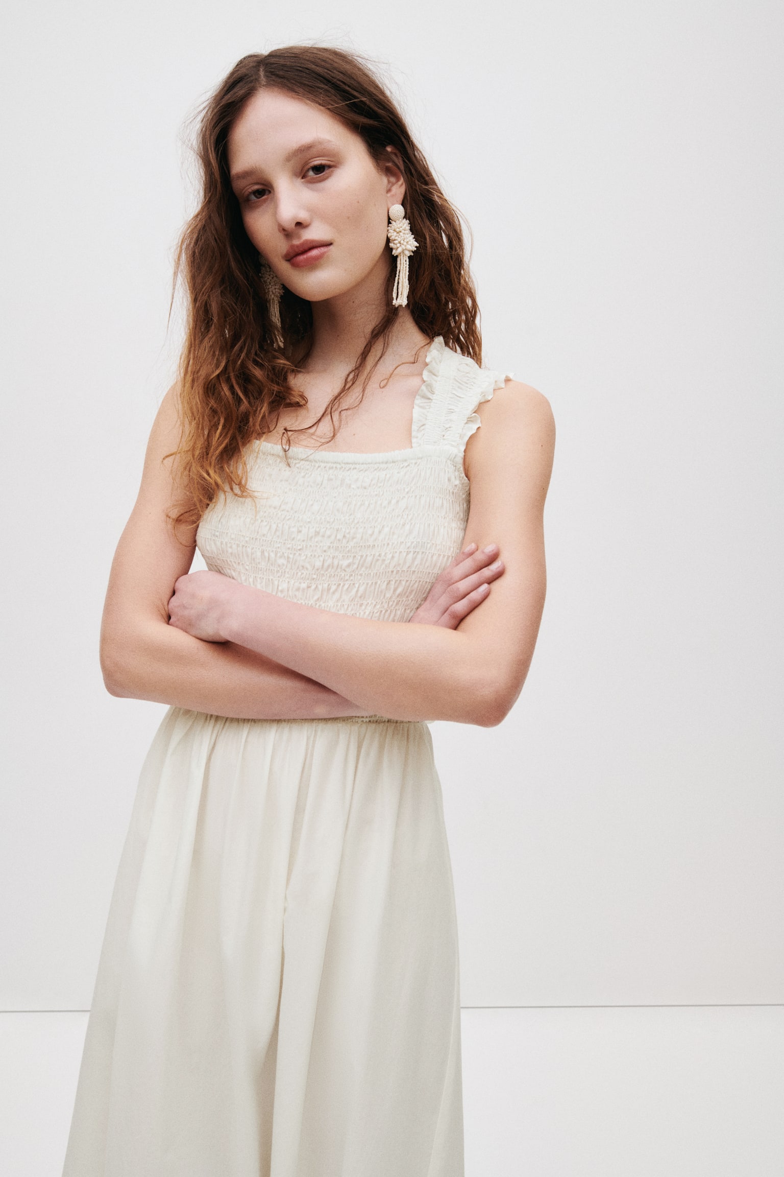 Smocked poplin dress - White - 4