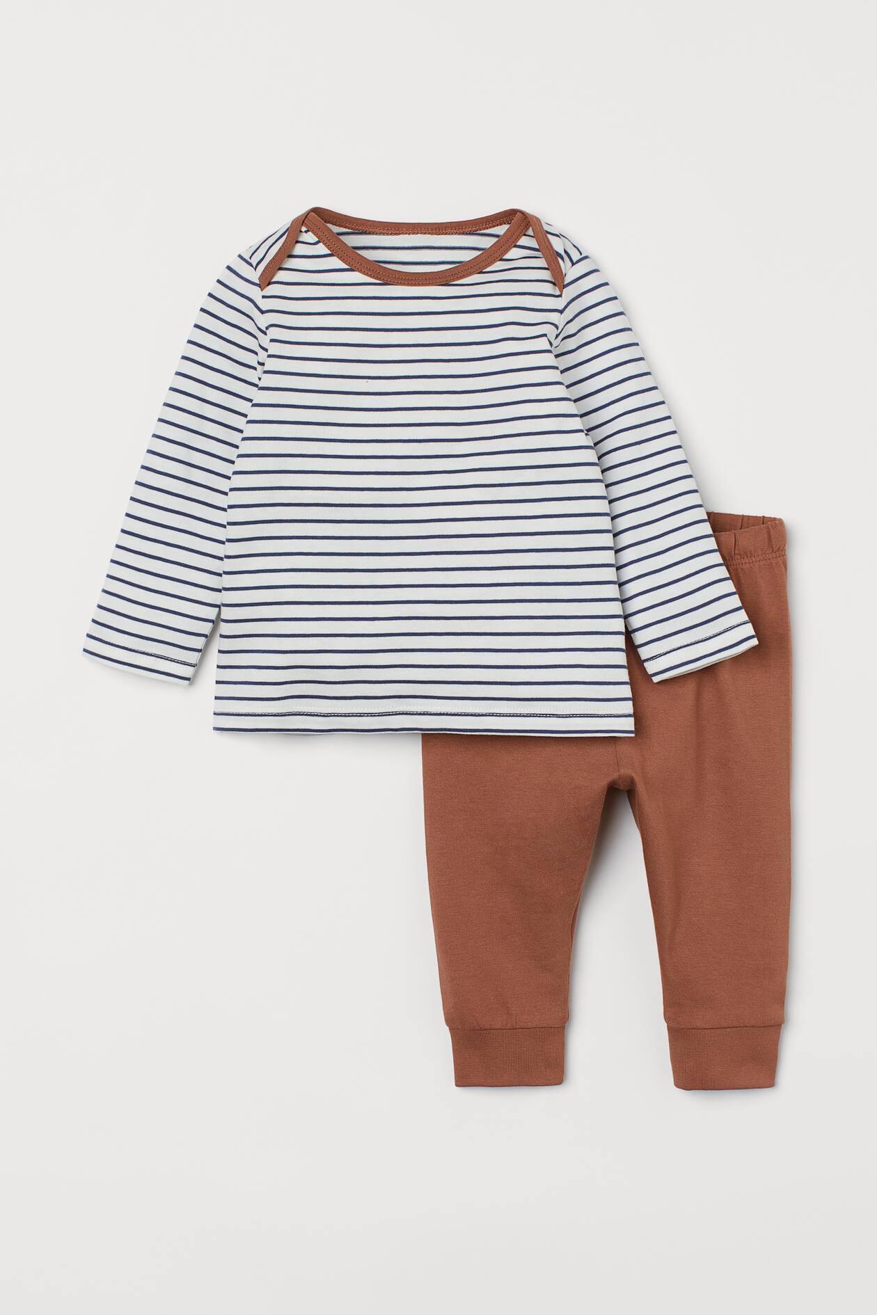 2-piece Cotton Set - Envelope Neck - Long sleeve - Brown/striped - Kids ...