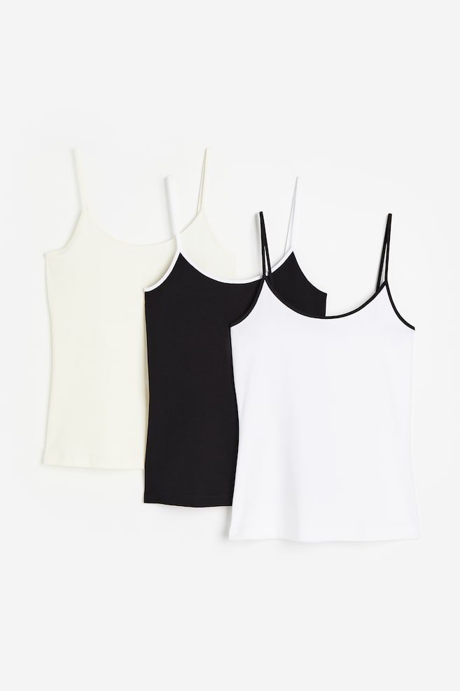3-pack strappy tops - White/Black/Cream/Black/Beige/White/Beige/Black/White - 1