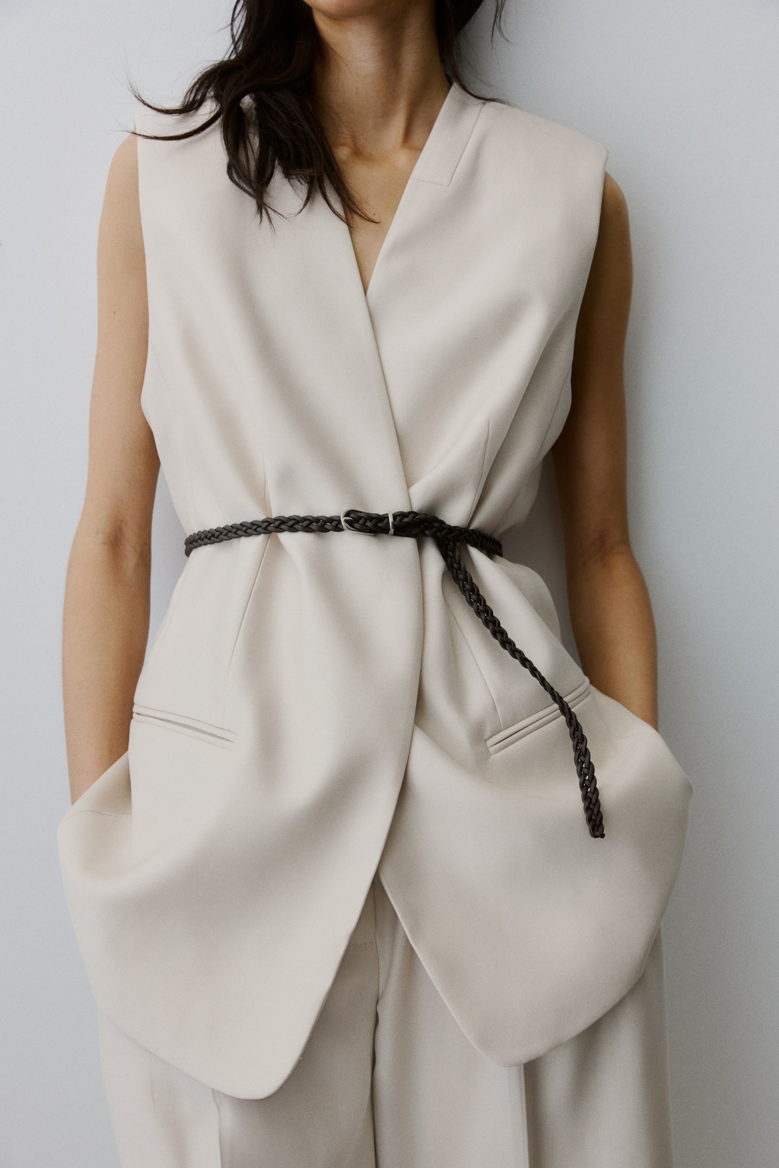 Belted waistcoat-Light beige - 4