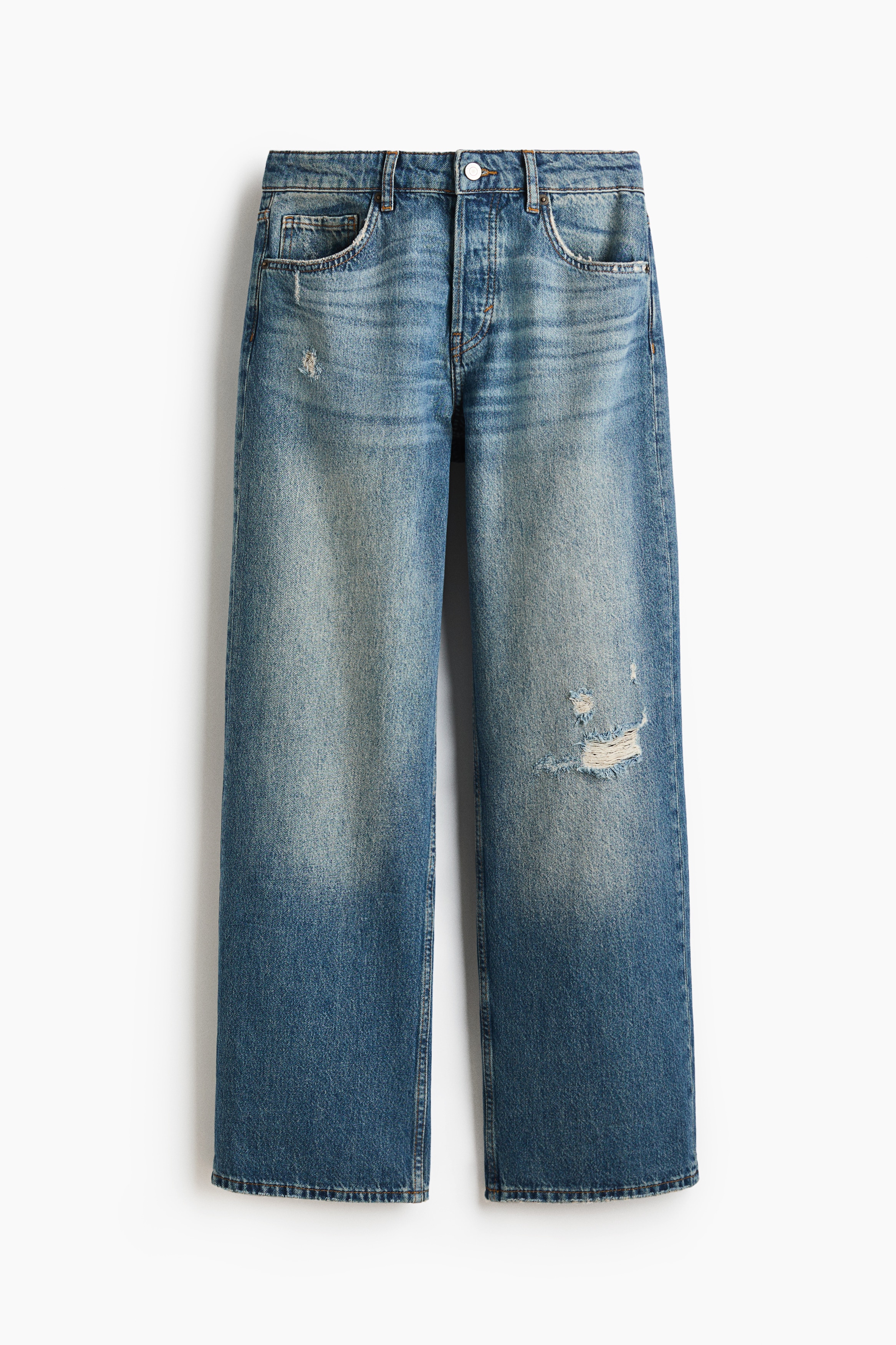 Wide Leg Regular Waist Jeans - Denimblå