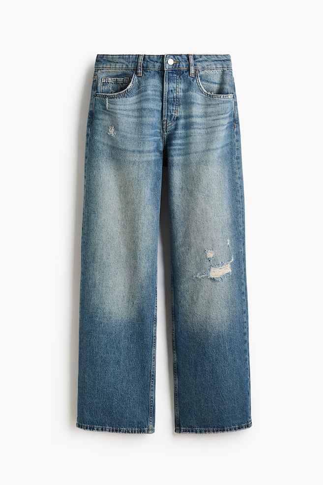 Wide Leg Regular Waist Jeans - Denimblau - 1