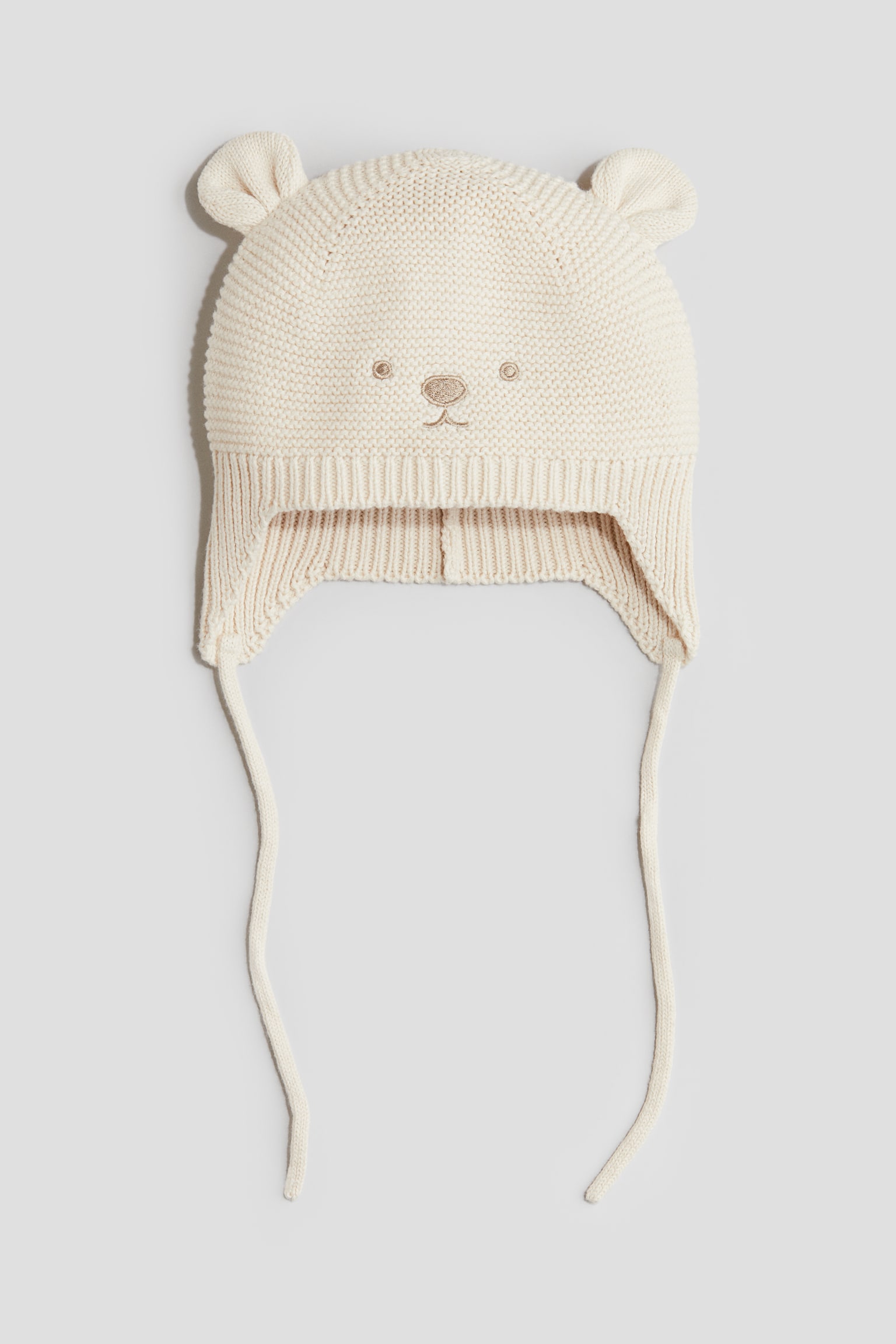 Knitted chin-tie beanie - Light beige - 1