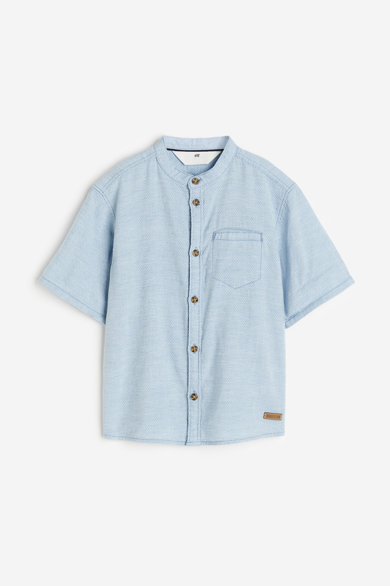 Linen Blend Grandad Shirt - Light blue - 1