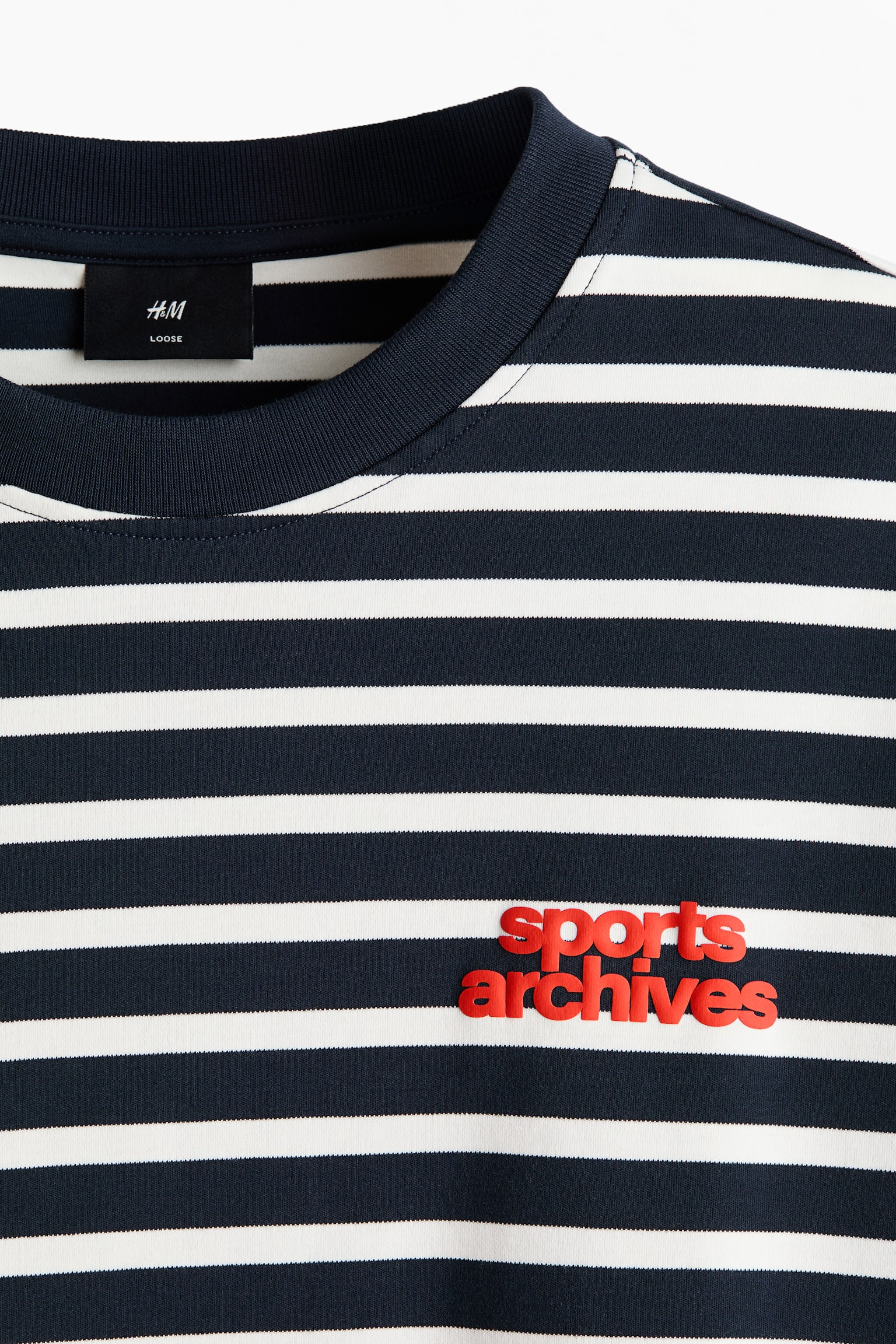 Loose Fit Cotton T-shirt - Navy blue/Striped/White/Striped - 5