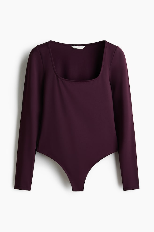 Long-Sleeved Thong Bodysuit - Plum purple/Gray - 1