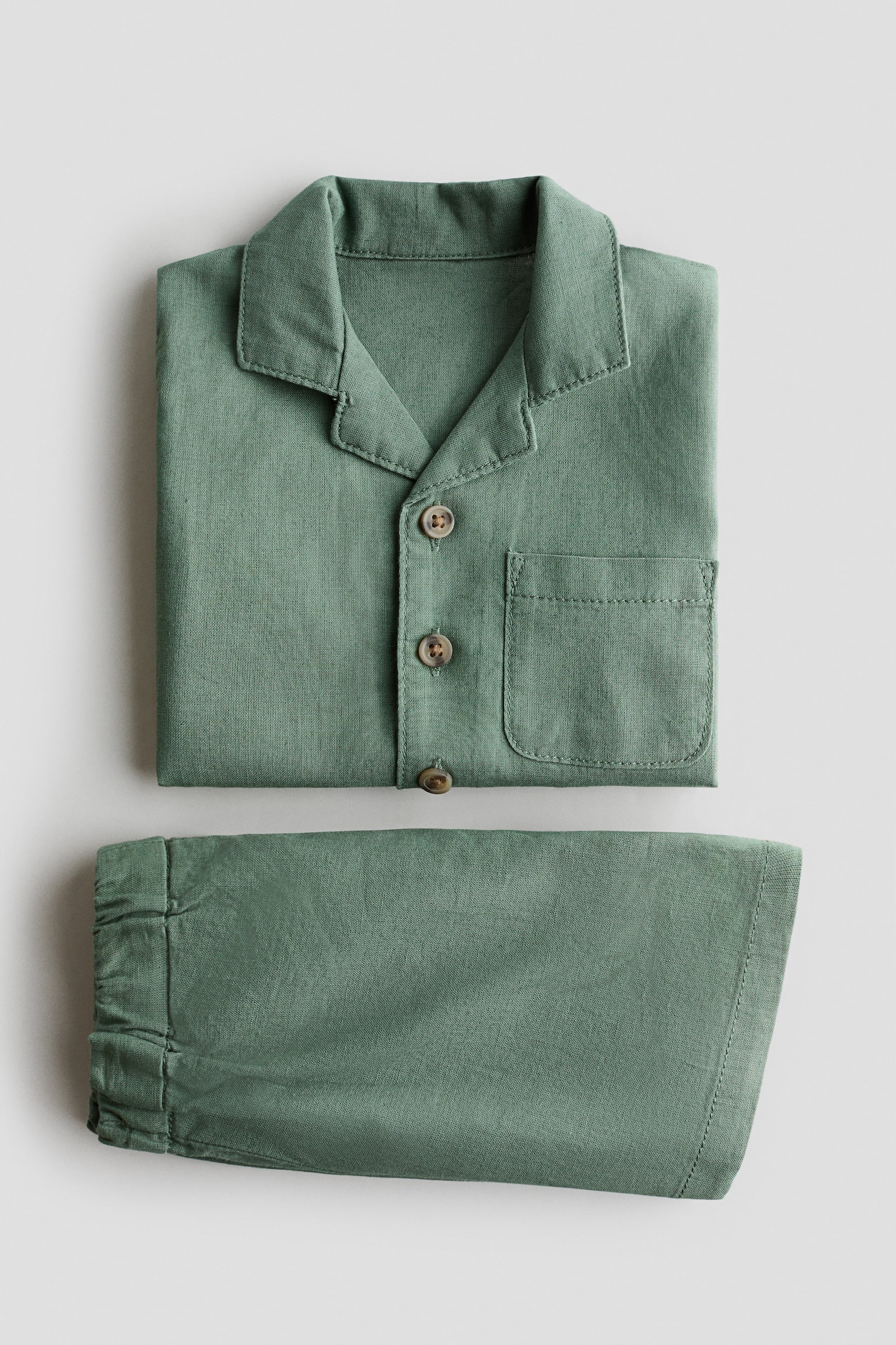 Bộ 2 món linen pha - Màu xanh lá/Màu be nhạt/Màu be nhạt/Kẻ trắng - 2