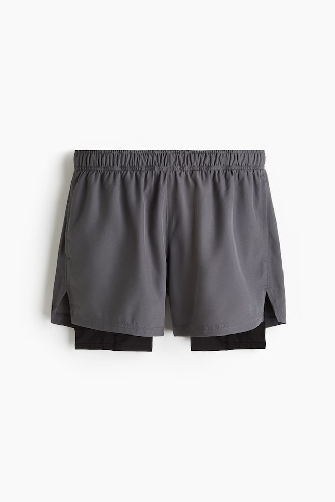 Double-layered sports shorts with DryMove™ - Dark grey/Black/Navy blue/Dark green/Patterned - 1