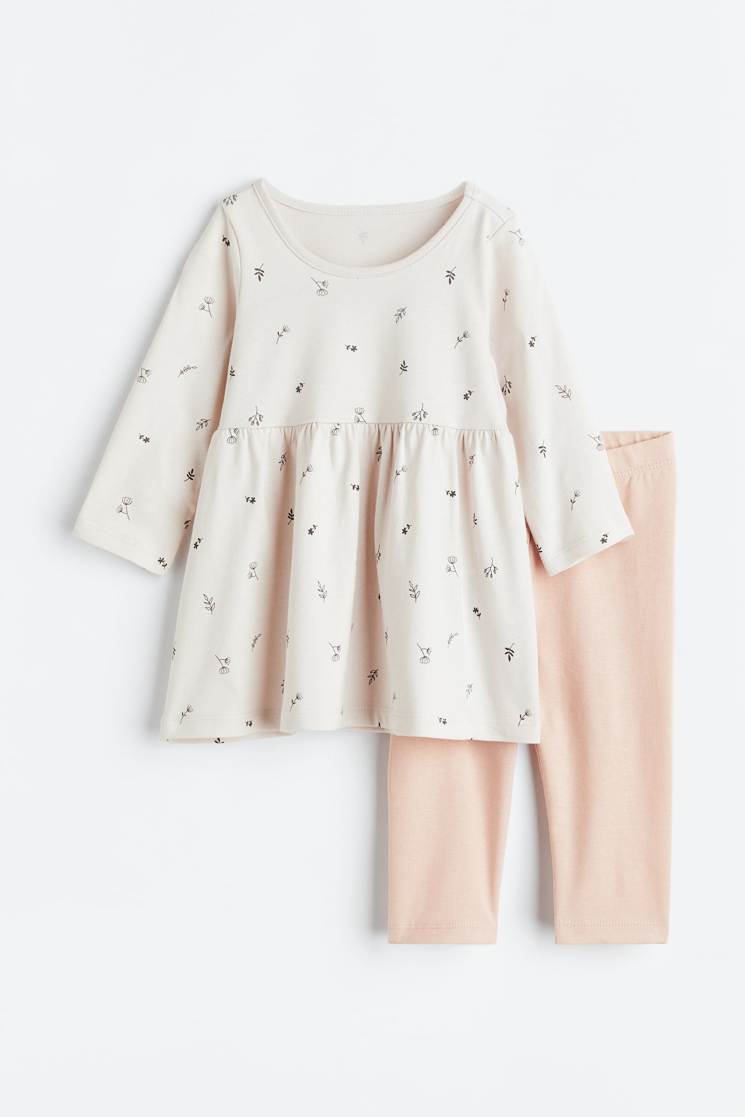 2-piece Cotton Set - Light beige/Leaves - 1