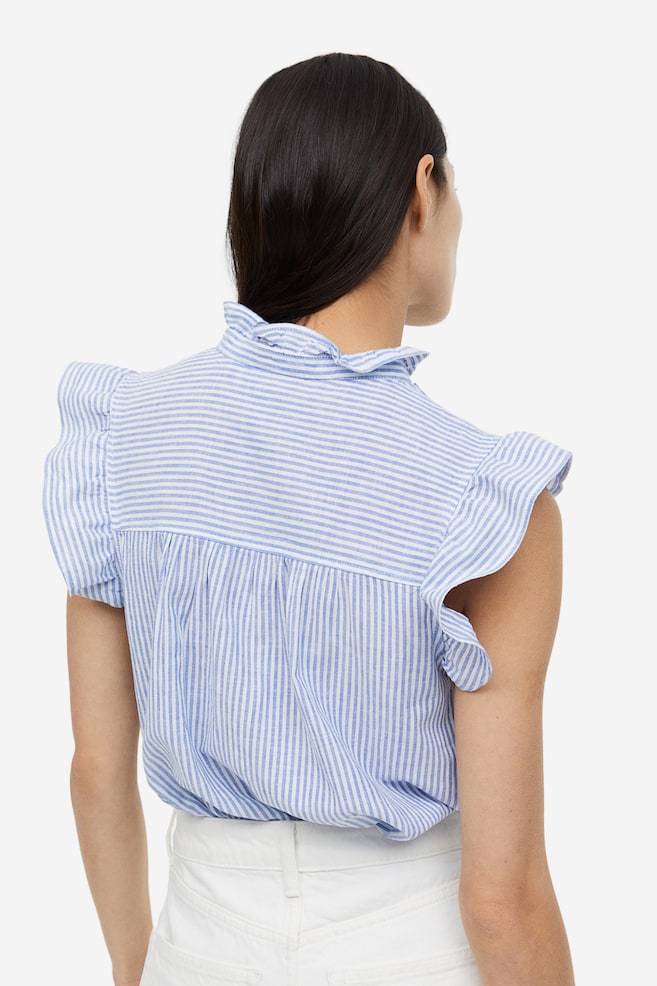 Frill-trimmed linen-blend blouse - Blue/Striped/White/Light yellow/Red - 3