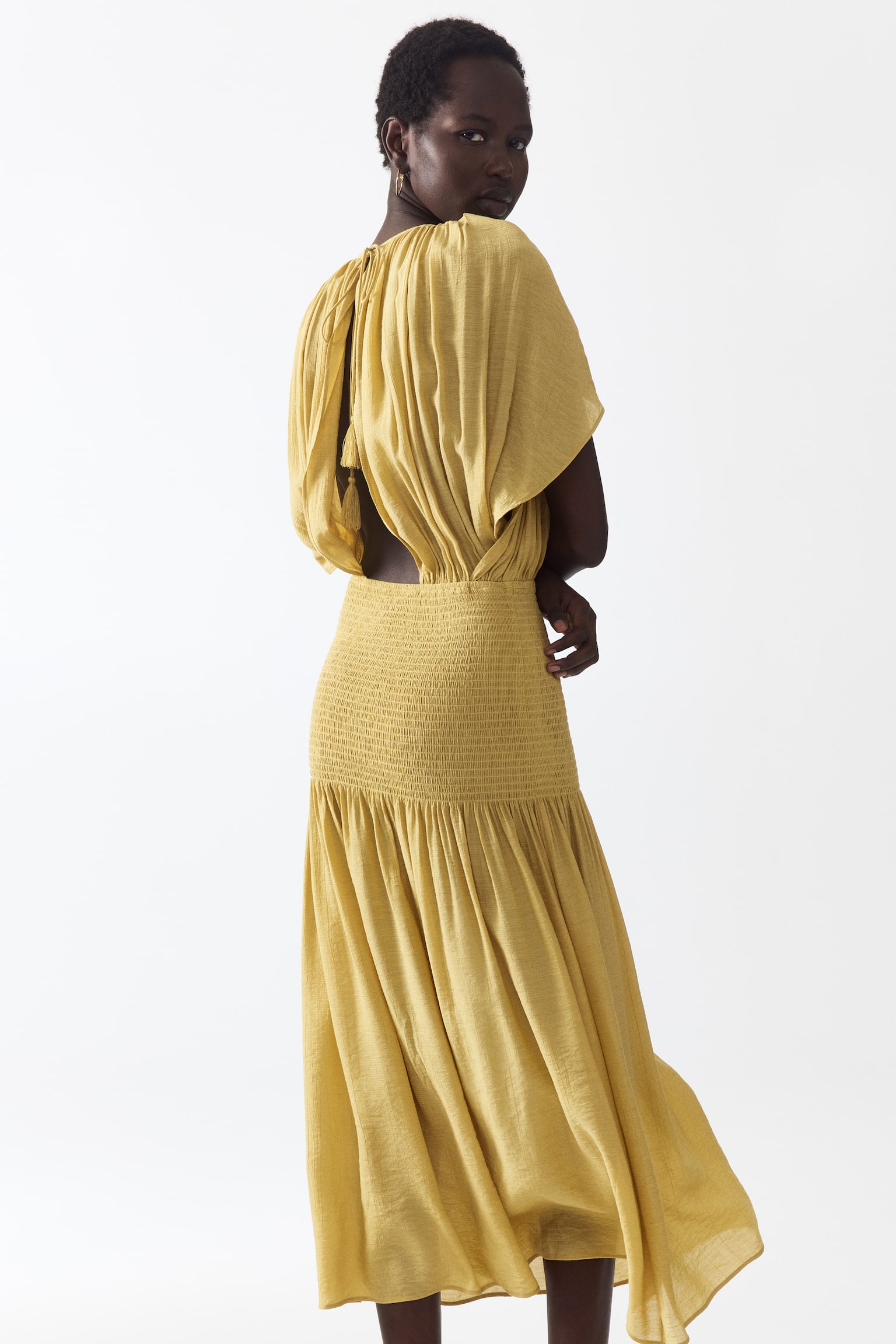 Smocked cape-detail dress - 6