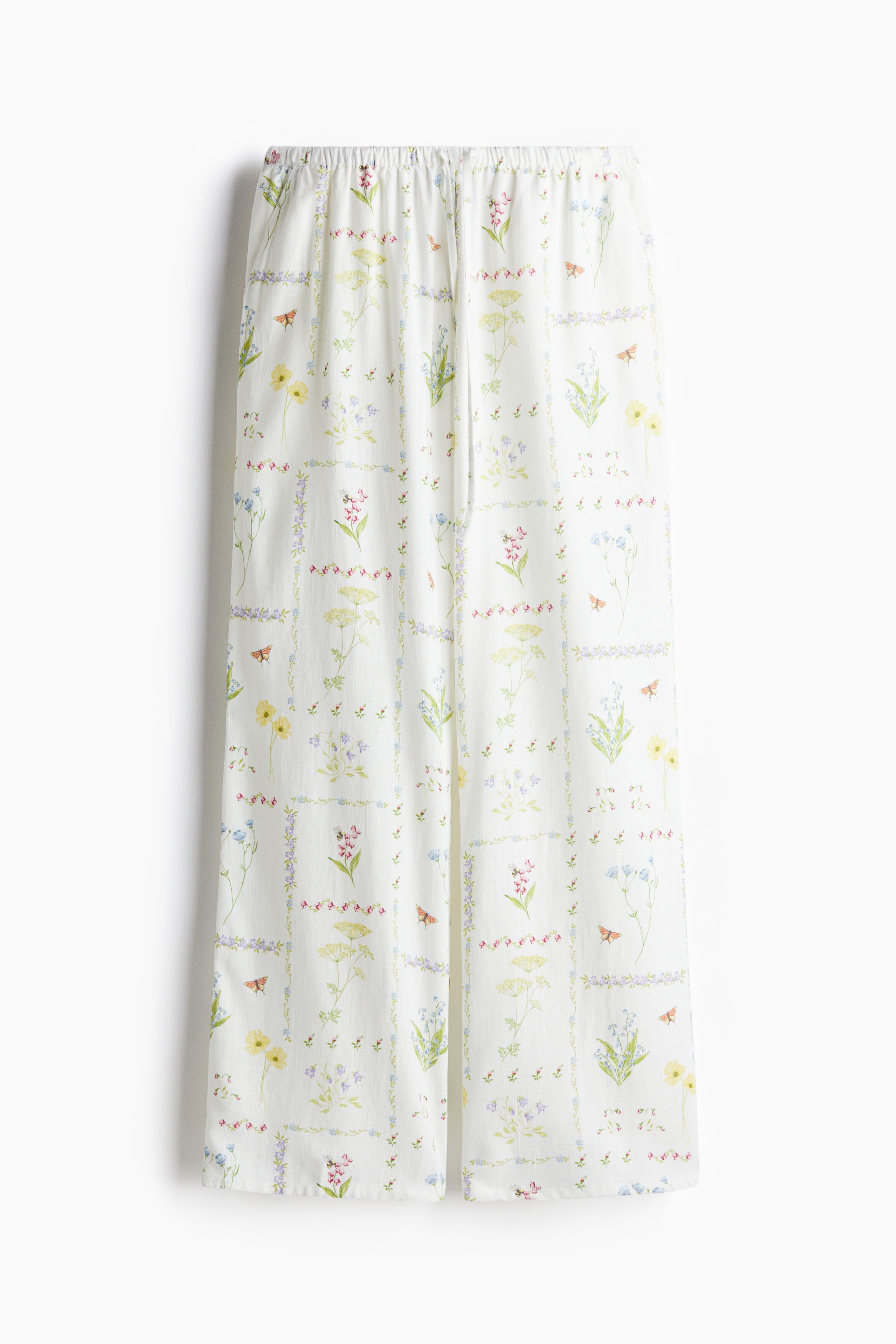 Straight-Leg Drawstring Pants - Cream/floral/Light beige/White/Cream/striped/Light blue/white striped/Black