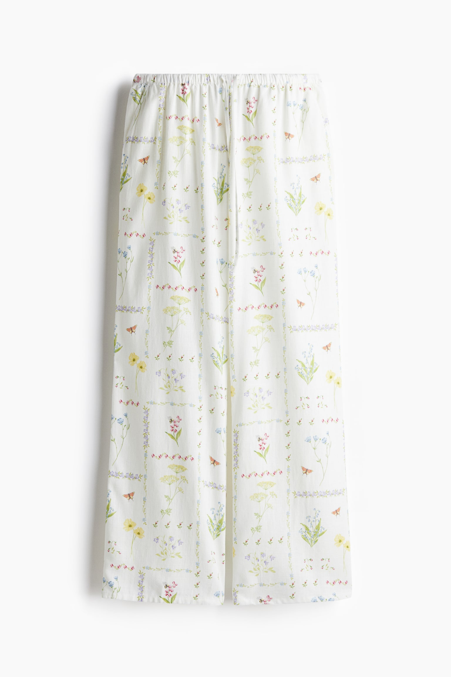 Женские брюки H&M Straight-Leg Drawstring, цвет: Кремовый / С принтом — фото 1