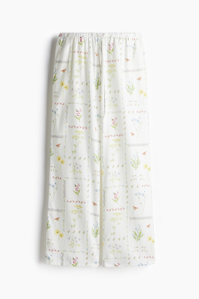 Straight-Leg Drawstring Pants - Cream/floral/White/Light beige - 1