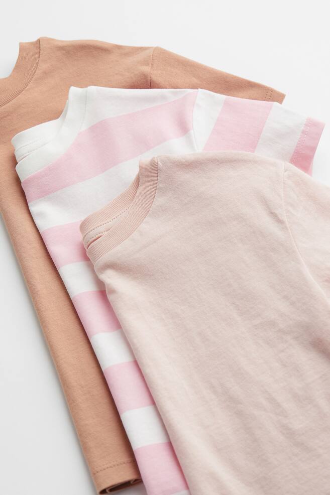 3-pack cotton T-shirts - Pink/White striped/Dark brown/Floral - 2