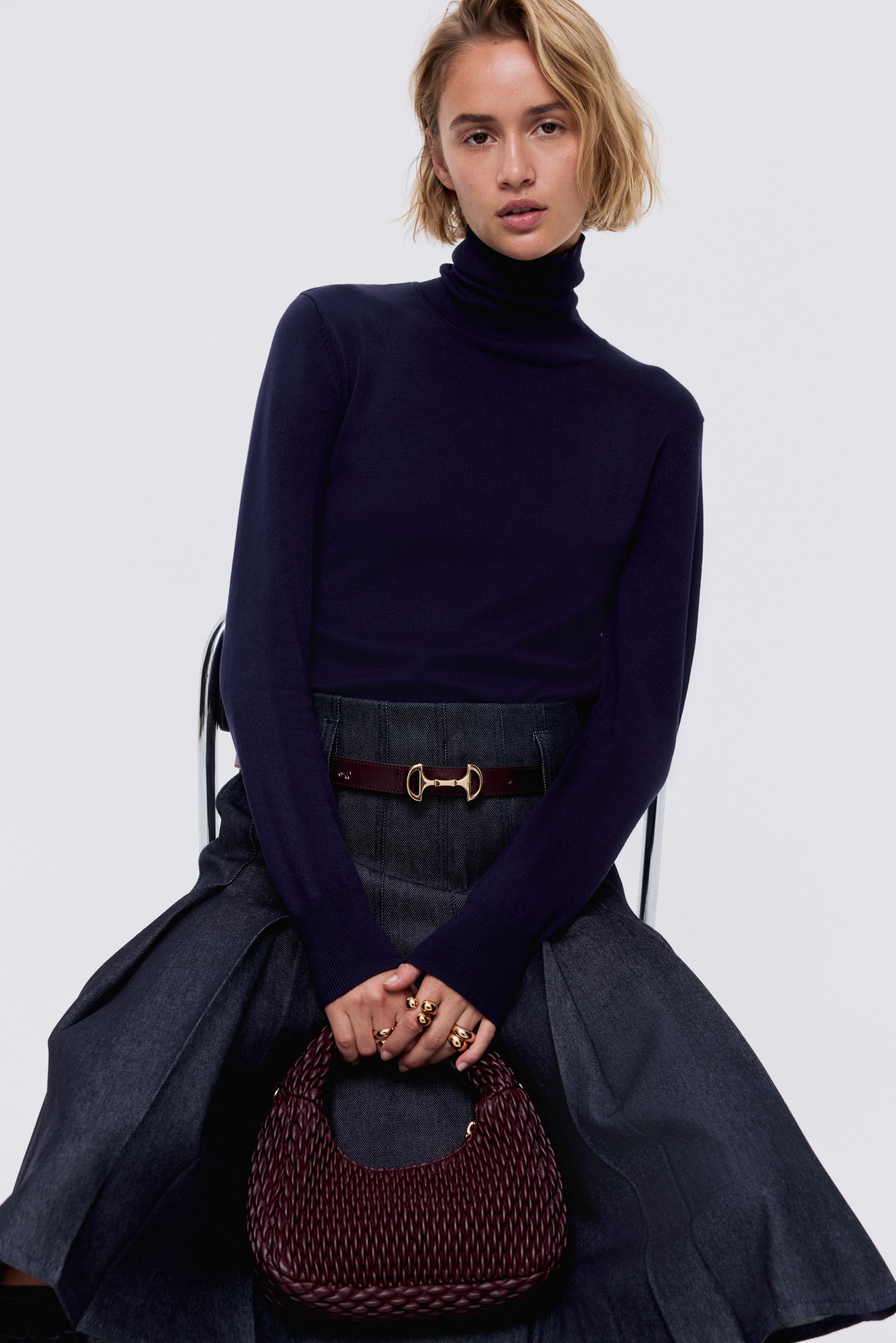 圓高領套衫 - 海軍藍