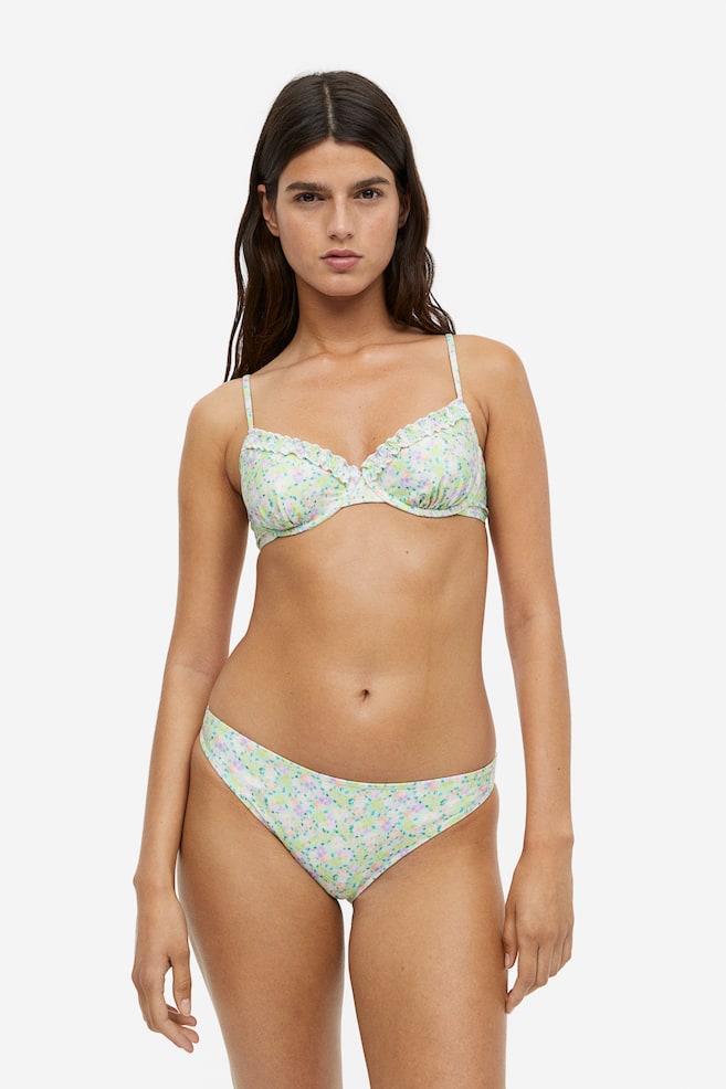 Non-padded bikini top - Light green/Floral/Peach pink - 1