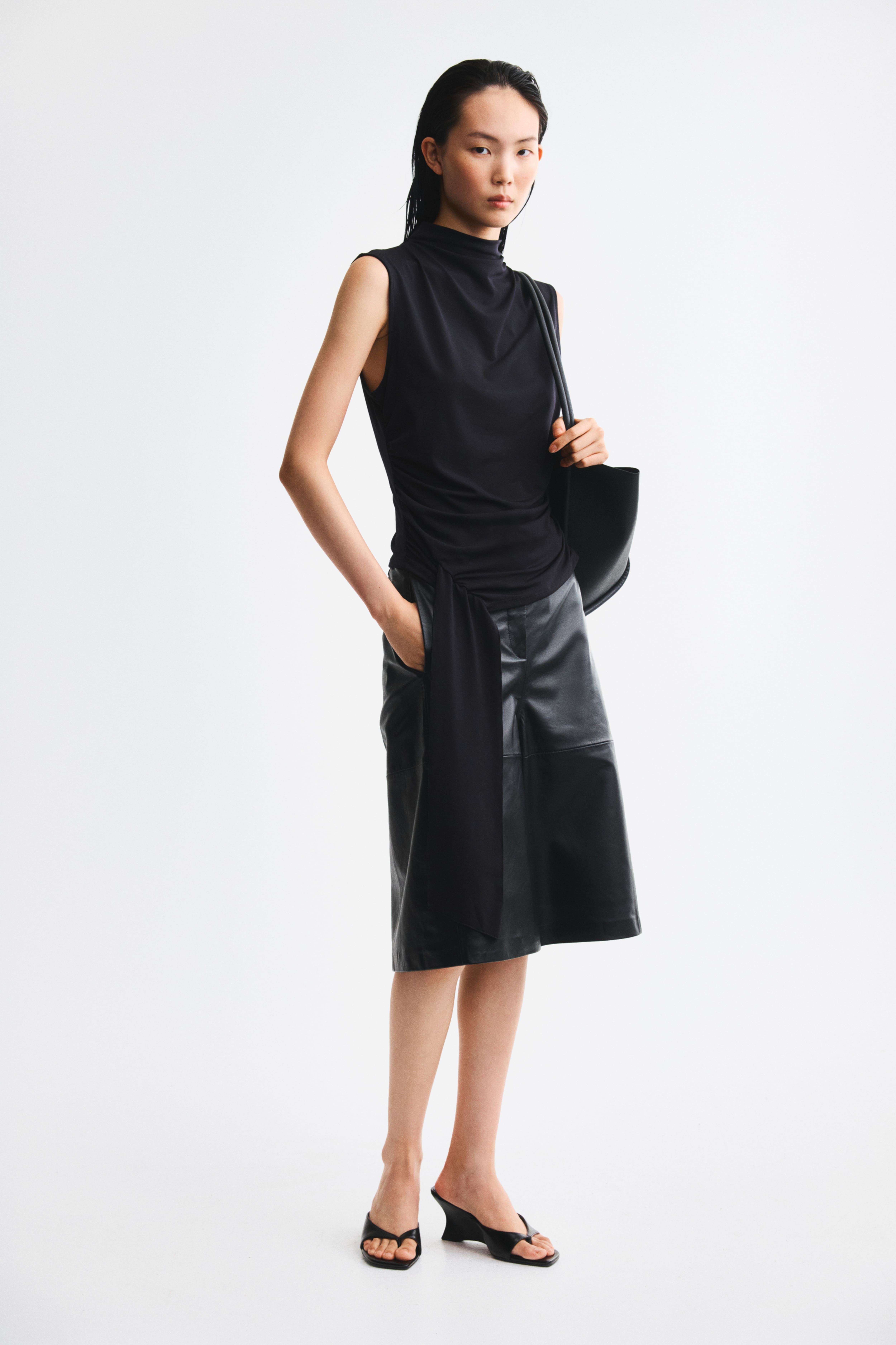 Draped-panel jersey top